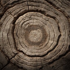 Fototapeta premium Detailed Tree Rings: Close-Up of a Cut Tree Trunk with Growth Rings