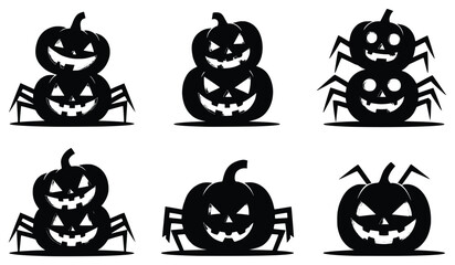 Spooky pumpkin and spider silhouettes: A collection of Halloween themed pumpkin and spider silhouettes, creating a spooky scene.