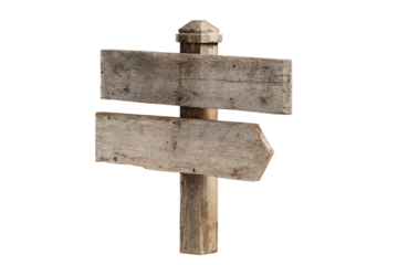 Weathered wooden signpost with two directional pointers