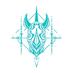 Fototapeta premium Symmetrical teal geometric tribal animal illustration, mystical and abstract style.