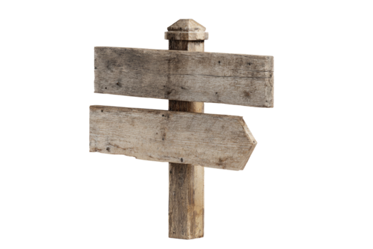 Weathered wooden signpost with two directional pointers - Powered by Adobe