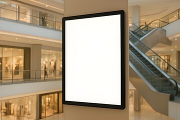 Modern blank digital billboard mockup inside shopping mall, perfect for advertising design, marketing presentation, brand promotion, and commercial display showcase.
