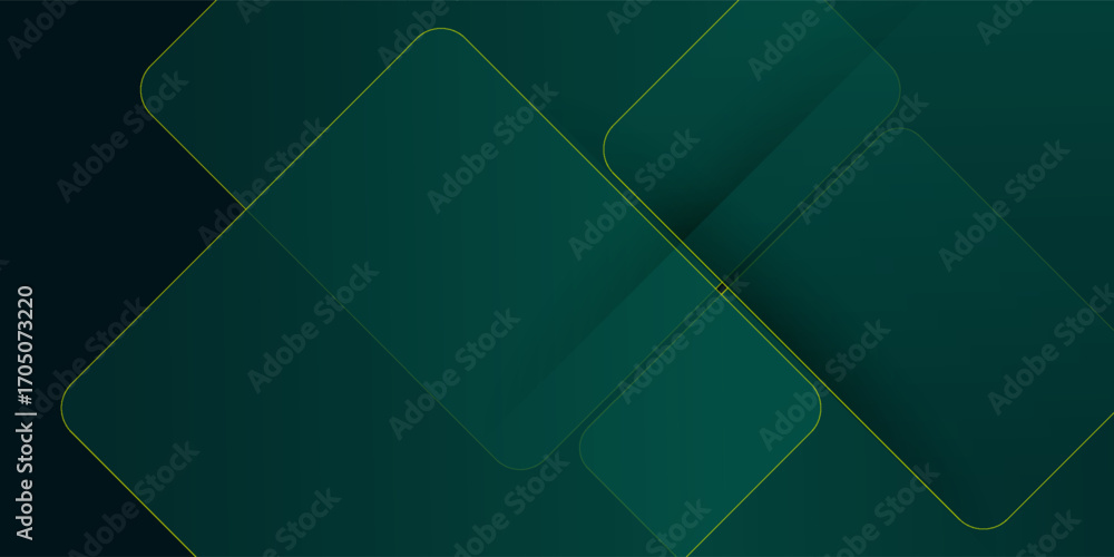 Poster dark green abstract background with gold lines and shadow. geometric shape overlap layers. transpare