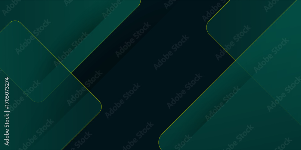Poster dark green abstract background with gold lines and shadow. geometric shape overlap layers. transpare