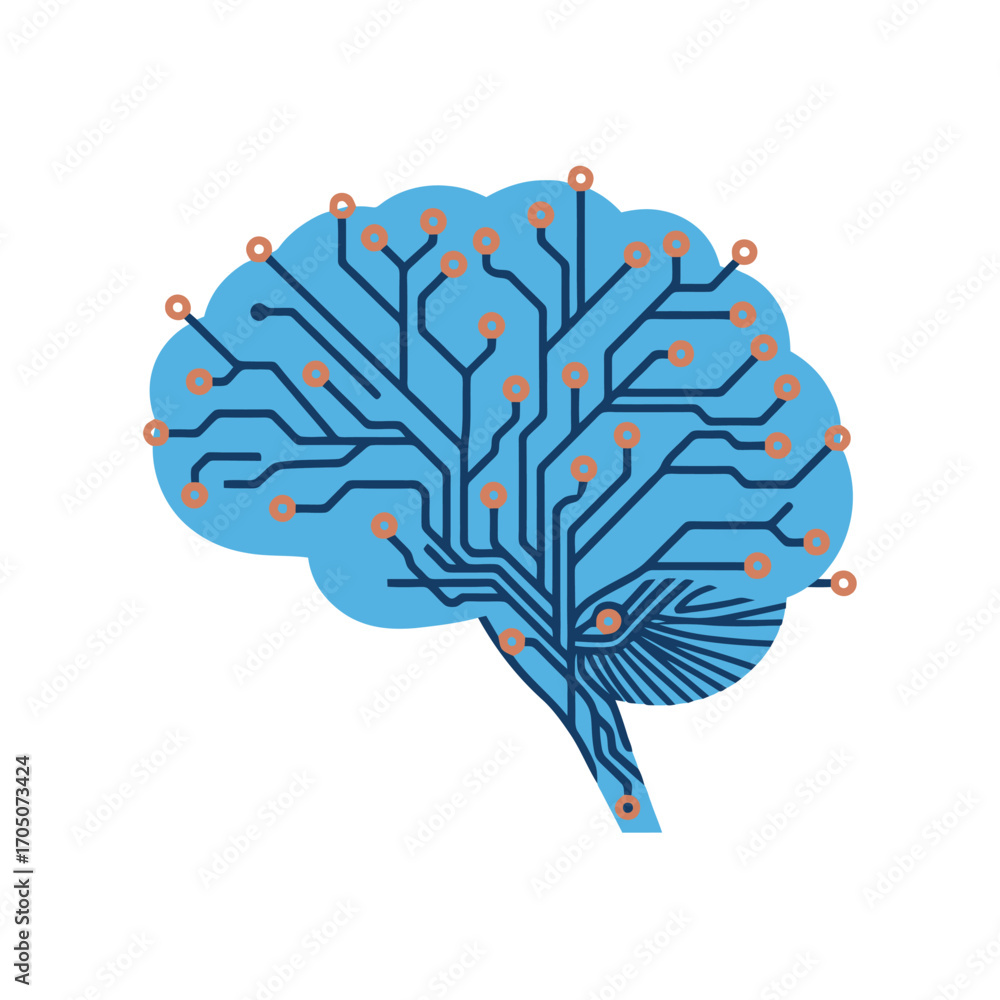 Aufkleber stylized brain illustration with circuit board patterns, representing artificial intelligence and ne