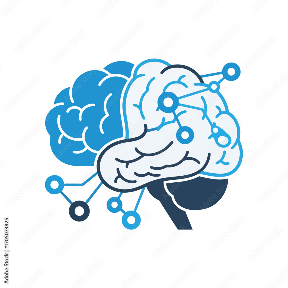 Aufkleber illustration of a human brain with interconnected nodes, representing neural networks and cognitive 