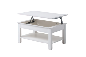 White lift top coffee table with storage and shelf isolated on transparent background