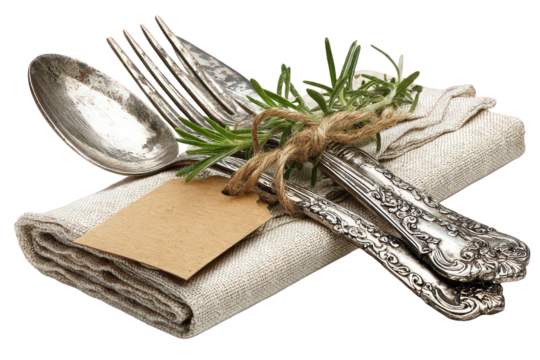 Elegant Silverware Place Setting with Rosemary and Kraft Tag