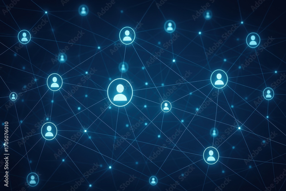 Poster digital connections: an illuminated network of interconnected nodes, representing global collaborati