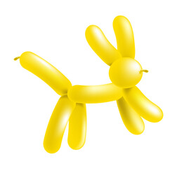 Yellow inflatable balloon twisted by a skilled magician into shape of a funny animal with long ears. Realistic vector isolated on white background