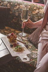 An Elegant Dining Experience Featuring Exquisite Champagne and Delectable Desserts