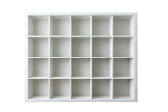 Empty white wooden grid shelf isolated on transparent background - Powered by Adobe