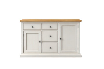 Fototapeta premium White wooden sideboard with oak top isolated on transparent background
