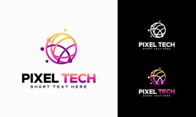 Pixel technology logo designs concept vector, Network Internet logo symbol, Digital Wire logo