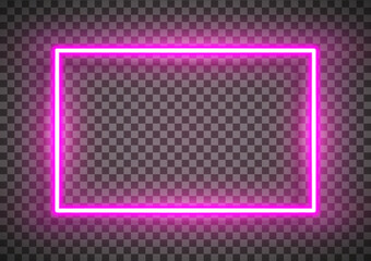 Realistic pink led neon tube frame isolated on transparent background. Light effect photo frame. Detailed vector illustration
