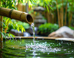 Bamboo Fountain Tranquil Water Background