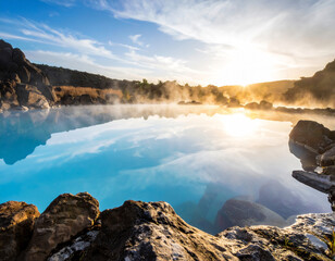 Thermal Pool Reflection — Dreamy Hot Water Sky Background