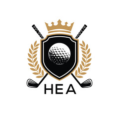 Obraz premium HEA Luxury Company logo. HEA Golf Club logo design for entrepreneur and business. HEA Sports Vector best icon. 