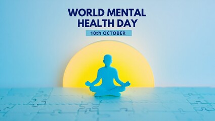 World mental health day silhouette meditating in sunrise glow