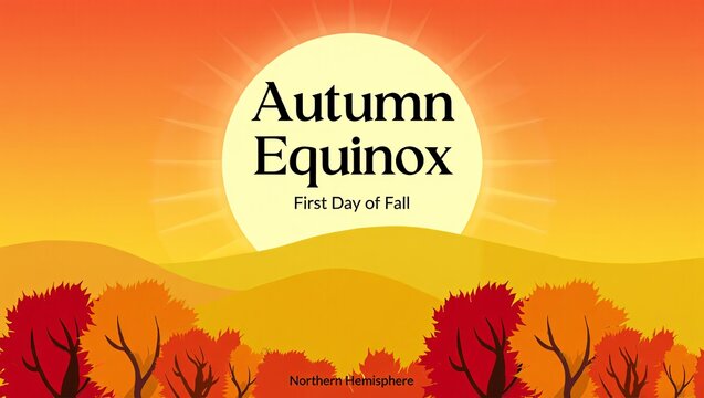 Autumn equinox celebration with golden sun and colorful trees - Powered by Adobe