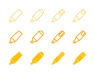 Highlighter Icon Set in Flat Solid Bold Line and Thin Line Style for Writing and Study Symbols