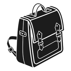 Classic black leather satchel backpack with buckle straps and a top handle isolated on a white background representing vintage style and school accessories