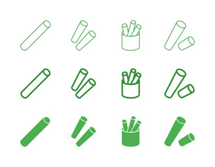 Chalk Icon Set in Flat Solid Bold Line and Thin Line Style for Education Symbols