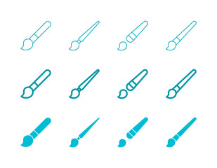 Paintbrush Icon Set in Flat Solid Bold Line and Thin Line Style for Art and Creativity Symbols