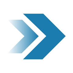 Modern blue gradient double arrow icon pointing right on a black background.