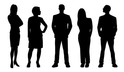 Business People Silhouettes Set – Vector Illustrations of Men and Women in Formal and Casual...