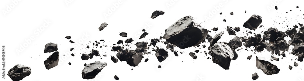 Poster crushed rock scatter: a visual spectacle of fragmented rock particles, artfully scattered to showcas