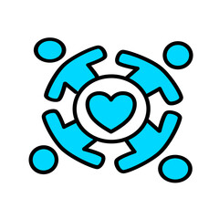 Love heart icon Contains care, handshake pieces, friendship, heart, health, heartbeat, broken heart, couple, button, romantic family, support, human relationship, doodle vector illustration.