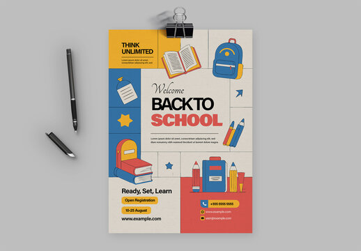 Back to School Flyer Template with Colorful Illustrations