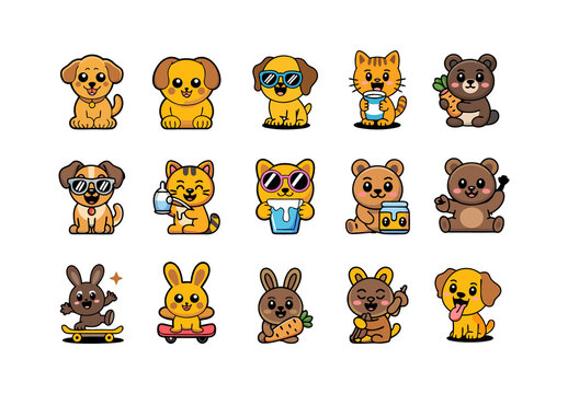 Cute Kids Animal Mascots Flat Vector Cartoon Characters for Brands