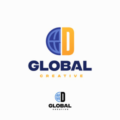 Creative D Letter Globe Concept Logo Design Template, World Planet Logo designs template