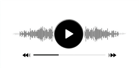 Minimal Audio Player Interface with Waveform. Isolated on transparent background, png
