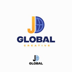 Creative J Letter Globe Concept Logo Design Template, World Planet Logo designs template