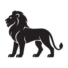 Black and white vector illustration of a wild lion silhouette, perfect for a bold animal icon design