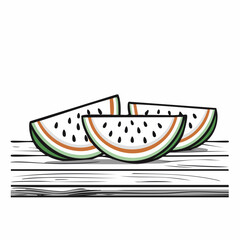 Three Slices of Watermelon on Wooden Table A Refreshing Summer Treat