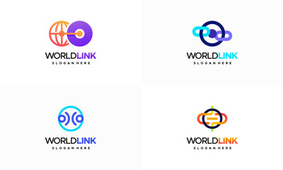 Set of World Link logo designs concept vector, world tech logo, Creative Network Concept Logo Design Template