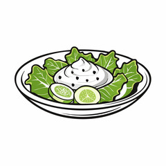 Fresh Green Salad with Creamy Dressing and Sliced Cucumbers, a Healthy and Delicious Meal