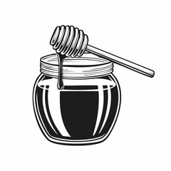 Jar of honey with a honey dipper, dripping golden sweetness, vintage-style illustration