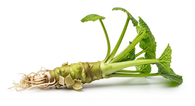 Fresh Wasabi Root and Leaves on Isolated transparent background