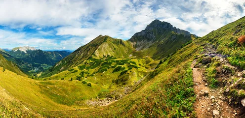 Fotobehang Blauwe hemel Path to Reichenstein peak, Panorama mountain landscape in Austria Styria Alps  © TTstudio