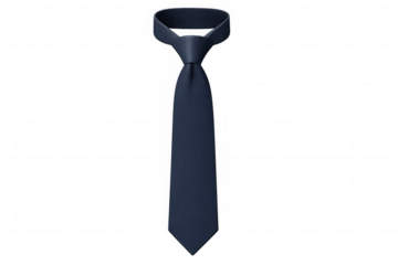 Classic blue necktie featuring precise knot, positioned against clean transparent backdrop, representing professional fashion and formal styling