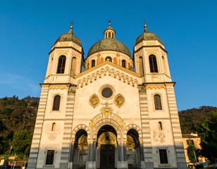 Fototapeta premium Front facade of a light-colored church