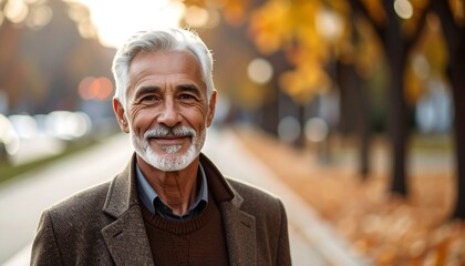 Smiling senior man in autumn park