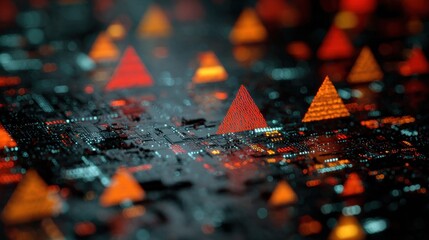 Abstract Technology Circuit Board with Triangular Shapes Indicating Data Flow