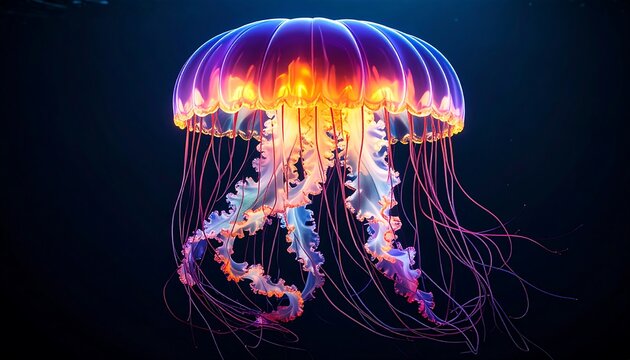 Bioluminescent jellyfish in deep sea - Powered by Adobe