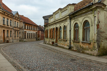 Forgotten vintage residential street. Kuldiga, Latvia.
